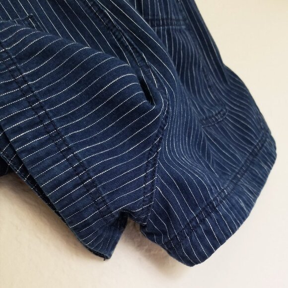 AMERICAN EAGLE Railroad Pin Striped Romper Shortall M Chambray Denim Dark Blue - Picture 12 of 13